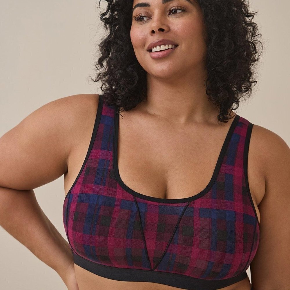 Torrid - Unlined Cotton Seamed Scoop Bralette in Multi Block Plaid Black‌‌